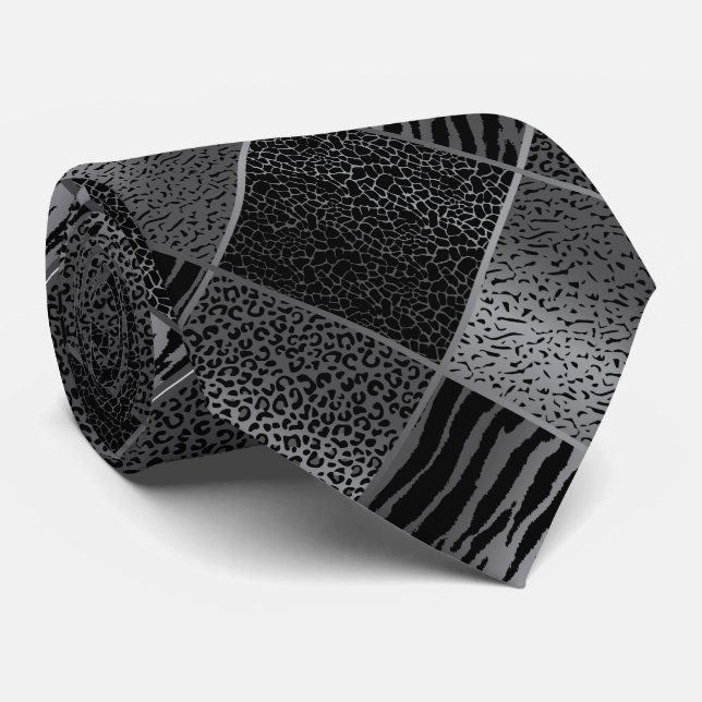 Exotic Gray Safari Tiermuster Krawatte (Gerollt)