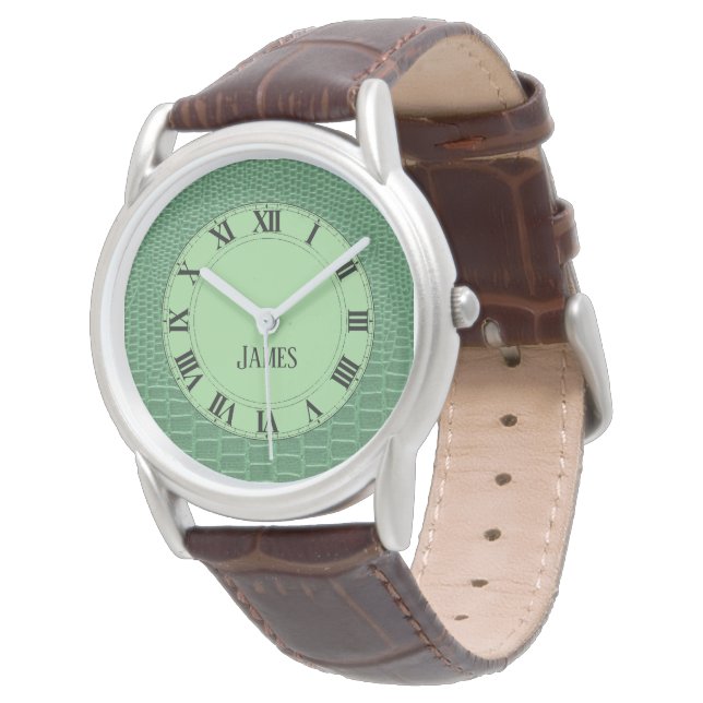 Exotic Green Lizard Skin Look und Ihr Name Armbanduhr (Schrägansicht)