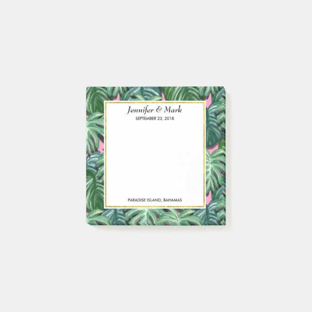 Exotic Green Tropical Blätter Muster Hochzeit Post-it Klebezettel (Vorderseite)