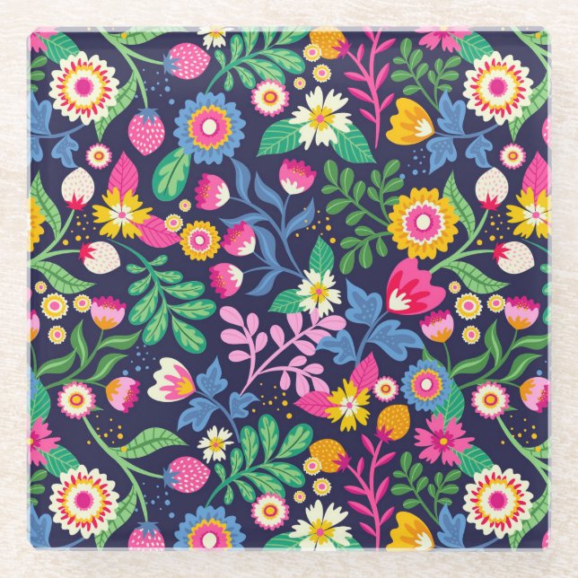 Exotic Hand Painted Floral Pattern-48330 Glasuntersetzer (Vorderseite)