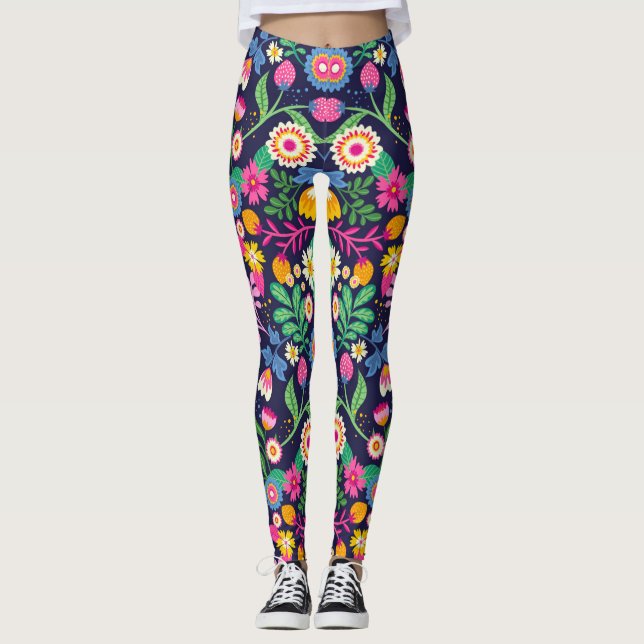 Exotic Hand Painted Floral Pattern-48330 Leggings (Vorderseite)