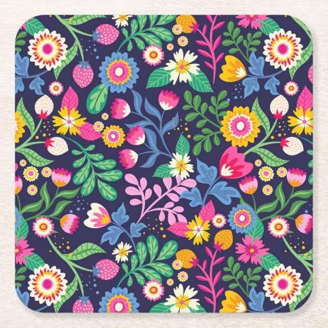 Exotic Hand Painted Floral Pattern-48330 Rechteckiger Pappuntersetzer (Vorderseite)