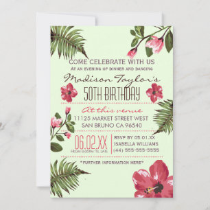 Exotic Hibiskus & Tropical Palm Blätter aus dem 50 Einladung