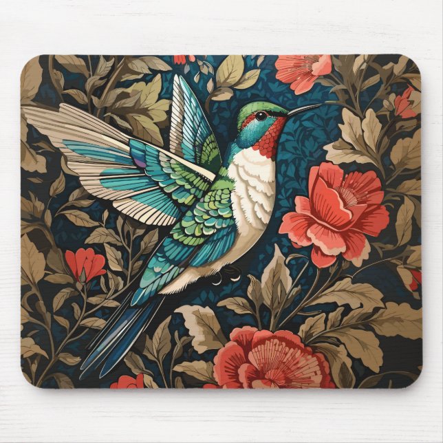 Exotic Hummingbird William Morris Inspirierte flor Mousepad (Vorne)