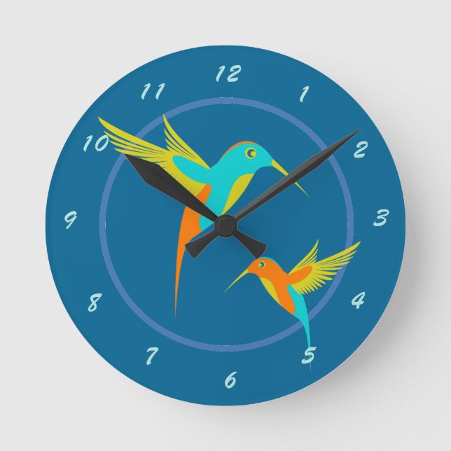 Exotic Hummingbirds Blue Runde Wanduhr (Vorderseite)