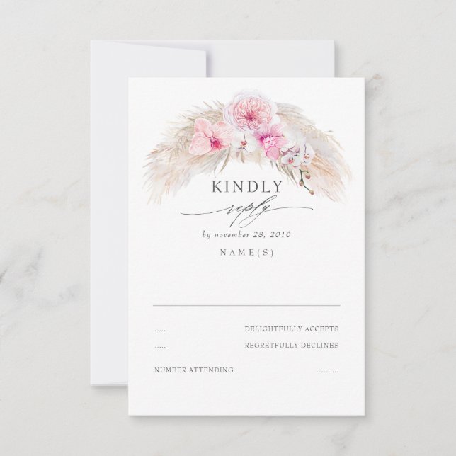 Exotic Jungle Foliage Elegantes Hochzeitsstipendiu RSVP Karte (Vorderseite)