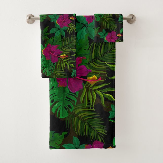 Exotic jungle night orchids pattern badhandtuch set (Insitu)