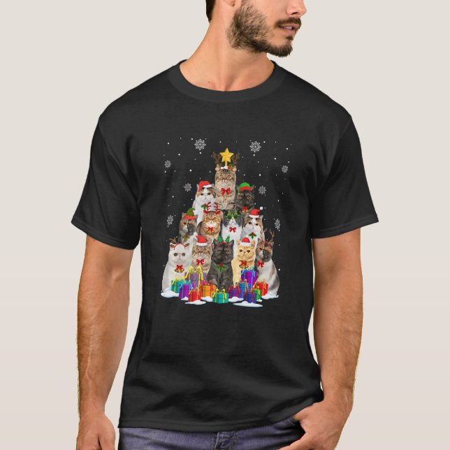 Exotic Kurzhaarkatze Weihnachtsbaum Katze Weihnach T-Shirt (Vorderseite)