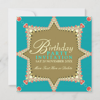 Exotic Lacy Aqua Gold Girls Party Einladungen