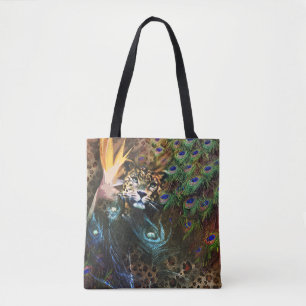 Exotic Leopard und Peacock Feather Safari Tasche