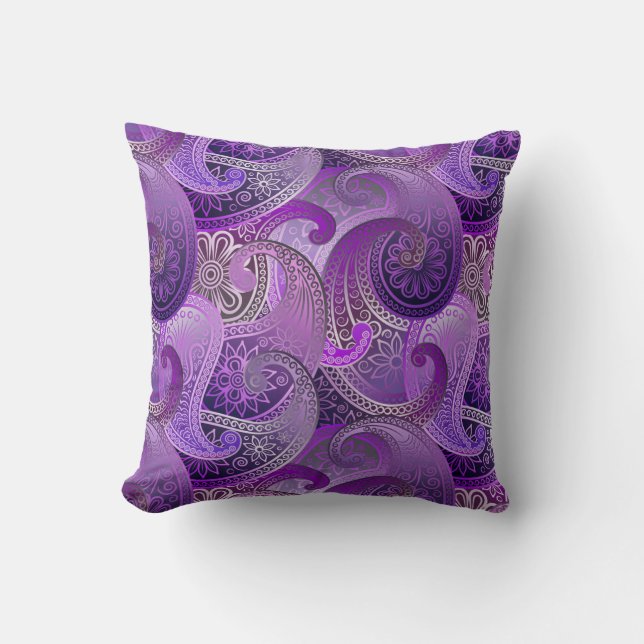 Exotic Lila Paisley Boho Damask Muster Kissen (Vorderseite)