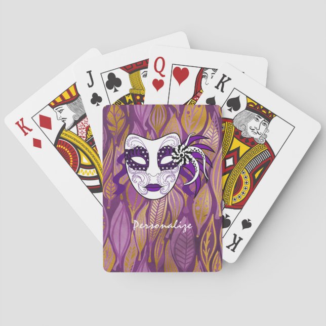 Exotic Mardi Gras Mask Lila Personalisiert Spielkarten (Rückseite)