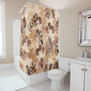 Exotic Mix Brown Tones Bird Feder Print Duschvorhang