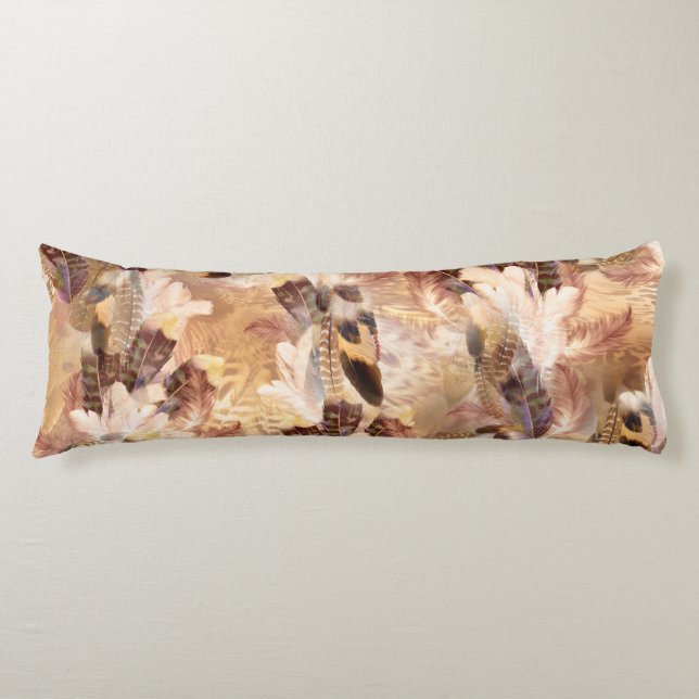 Exotic Mix Brown Tones Bird Feder Print Seitenschläferkissen (Vorderseite)