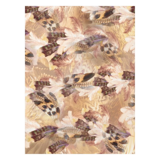 Exotic Mix Brown Tones Bird Feder Print Tischdecke (Vorderseite)