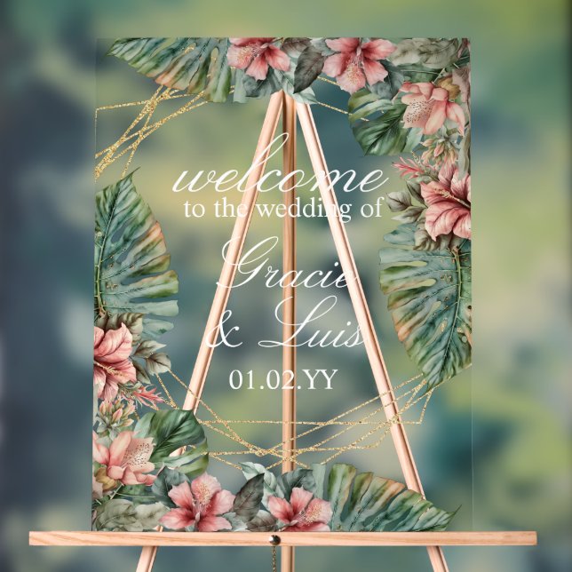 Exotic Monstera Botanical Florals Gold Wedding Acrylschild (Neutral)