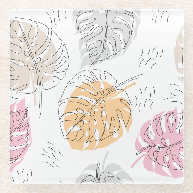Exotic Monstera Line Zeichnend Kunst Glasuntersetzer (Vorderseite)