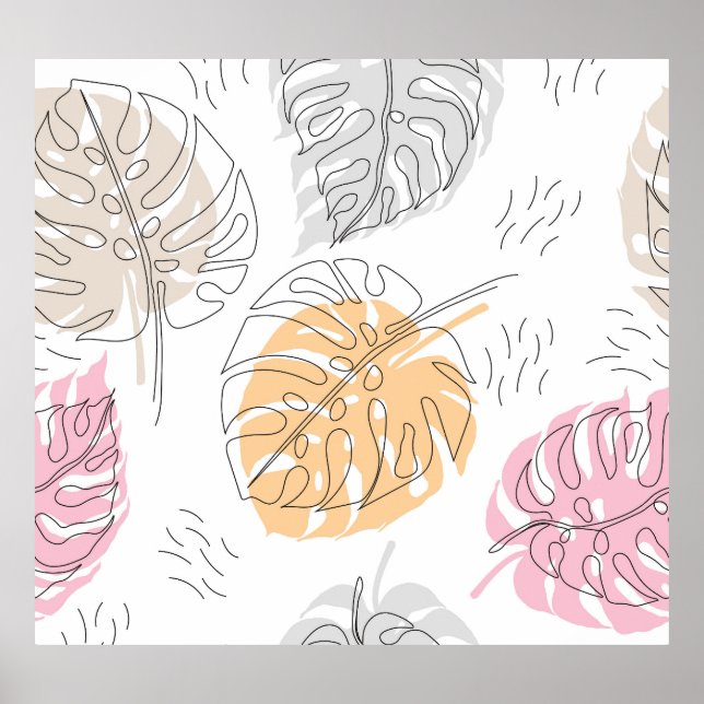 Exotic Monstera Line Zeichnend Kunst Poster (Vorne)