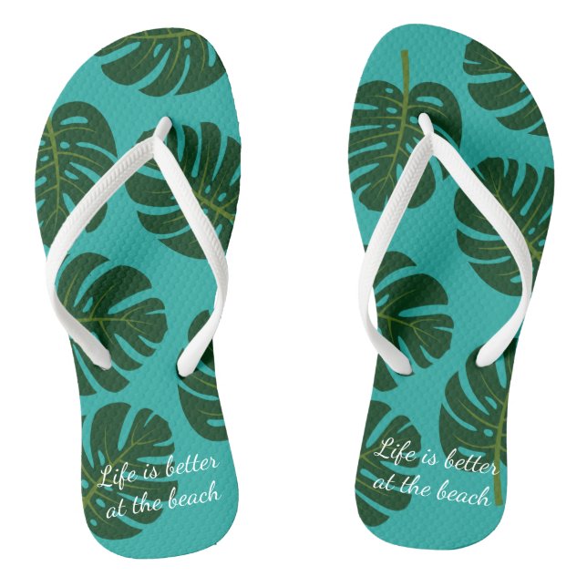 Exotic Monstera Palmenblättrige Strandflippen Flip Flops (Fußbett)