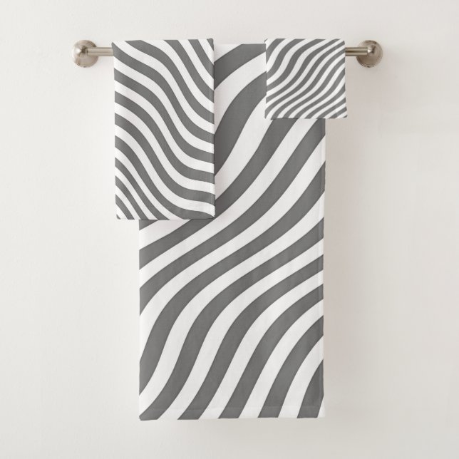 EXOTIC NEUTRAL GRAY ZEBRA STRIPES BATH TOWEL SET (Insitu)