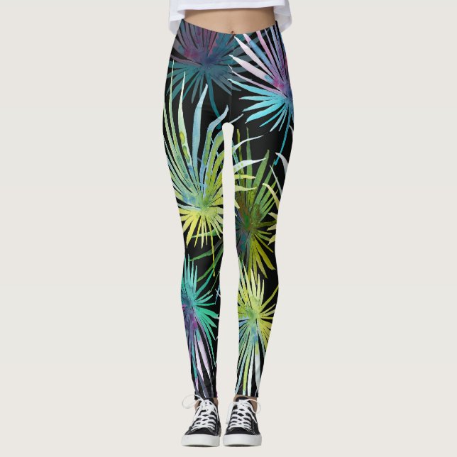 Exotic Palm Blätter Wasserfarbe Leggings (Vorderseite)