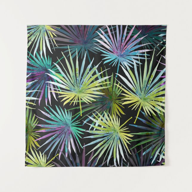 Exotic Palm Blätter Wasserfarbe Wandteppich (Vorderseite)