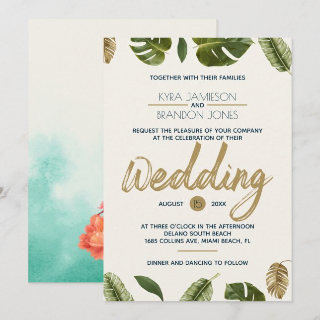 Exotic Paradise Wedding Einladung (Vorne/Hinten)