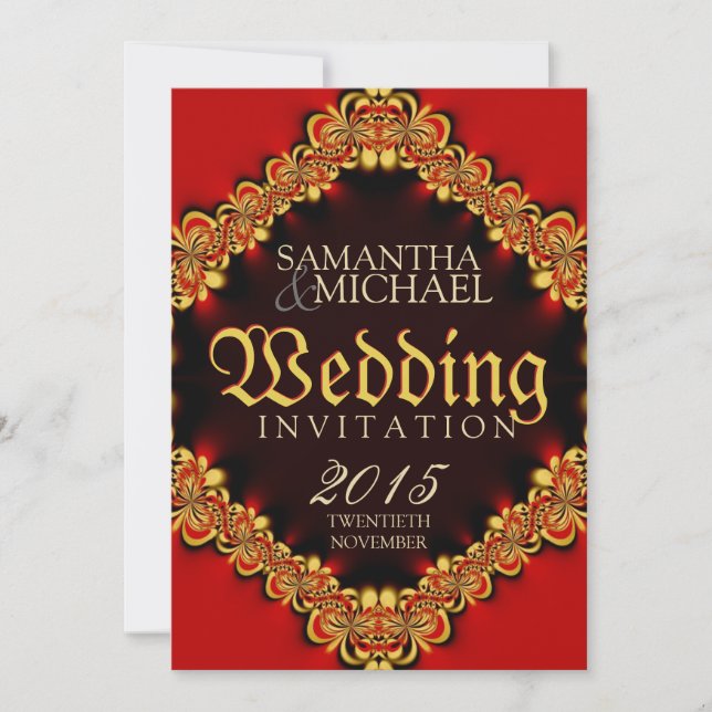 Exotic Passion Red Gold Hochzeitseinladungen Einladung (Vorderseite)