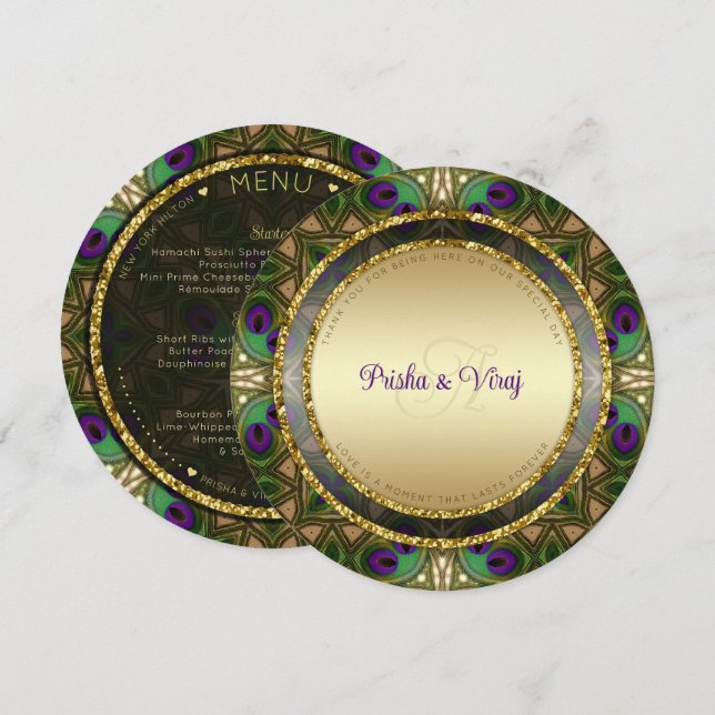 Exotic Peacock Feather Indian Wedding Einladung (Vorne/Hinten)