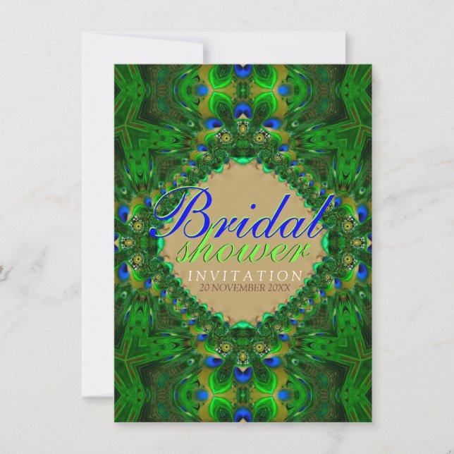 Exotic Peacock Green Blue Bridal Dusche Einladung (Vorderseite)