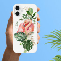 Exotic Pink Flamingo Tropical Watercolor und Name