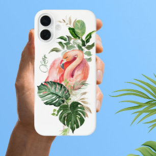 Exotic Pink Flamingo Tropical Watercolor und Name iPhone 16 Plus Hülle