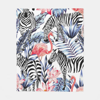 Exotic pink flamingo, zebra on background summer b fleecedecke