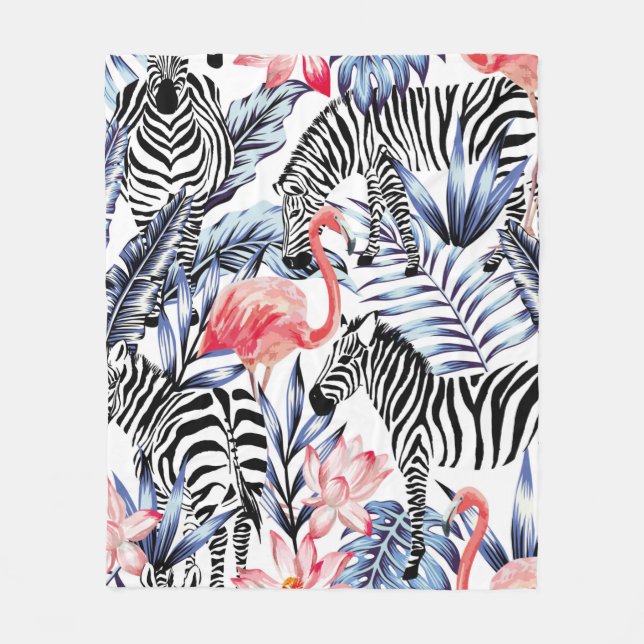 Exotic pink flamingo, zebra on background summer b fleecedecke (Vorderseite)
