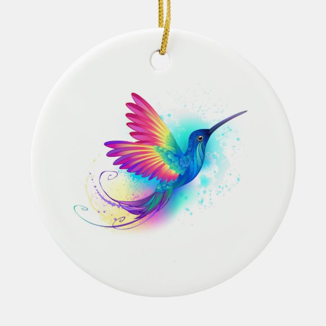 Exotic Rainbow Hummingbird Keramik Ornament (Vorne)