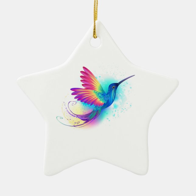 Exotic Rainbow Hummingbird Keramik Ornament (Vorne)