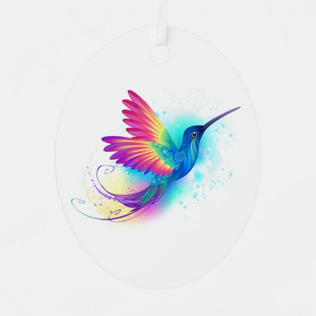 Exotic Rainbow Hummingbird Ornament Aus Metall (Vorderseite)