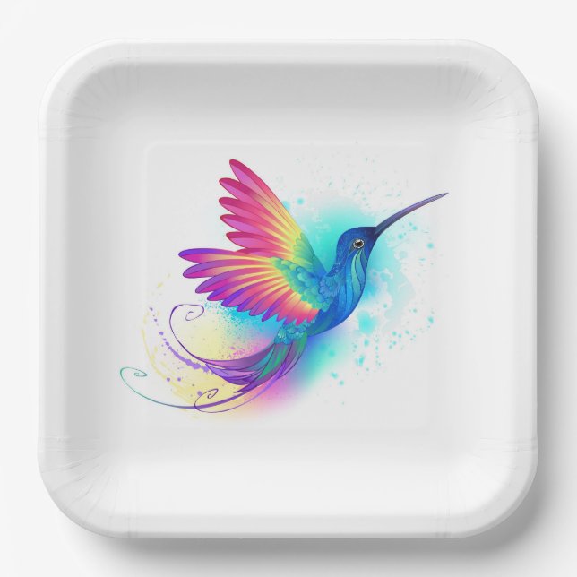 Exotic Rainbow Hummingbird Pappteller (Vorderseite)