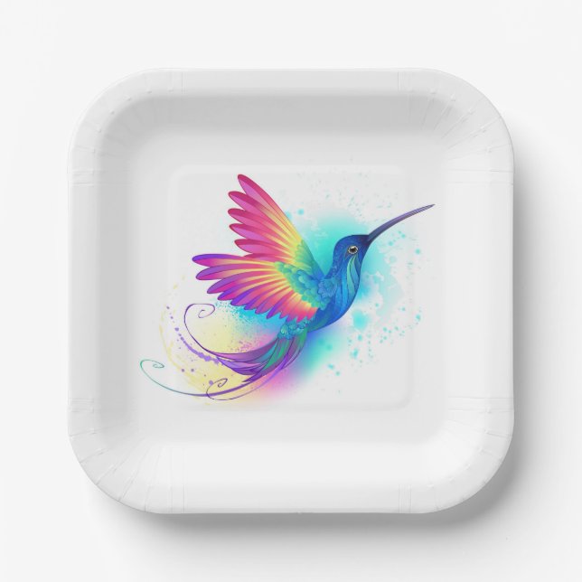 Exotic Rainbow Hummingbird Pappteller (Vorderseite)