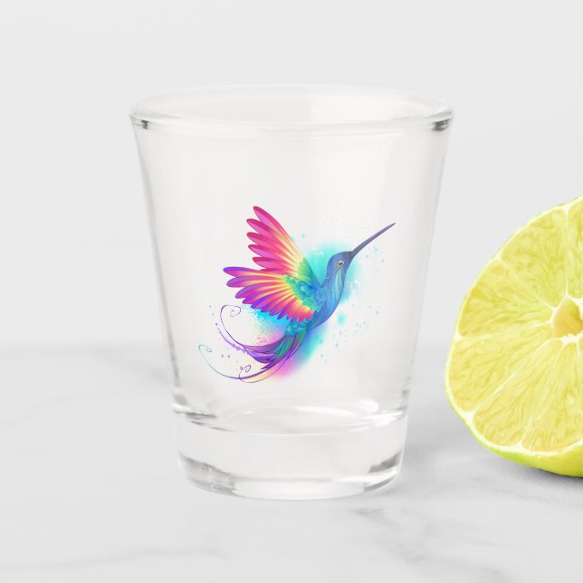 Exotic Rainbow Hummingbird Schnapsglas (Vorderseite)