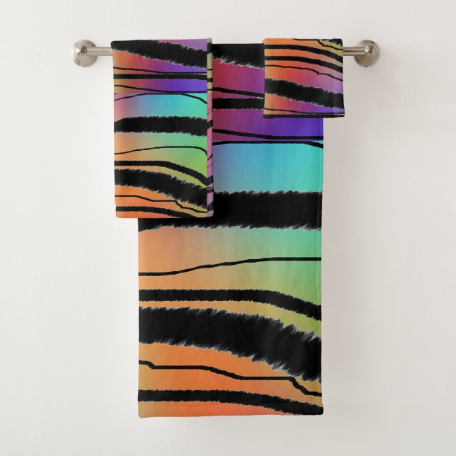 Exotic Rainbow Zebra Animal Print Poly Cotton Badhandtuch Set (Insitu)
