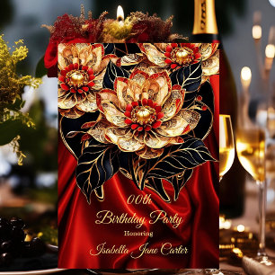 Exotic Red Birthday Party Floral Gold schwarz Einladung
