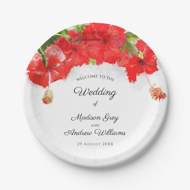 Exotic Red Hibisken Blume Art Wedding Pappteller (Vorderseite)