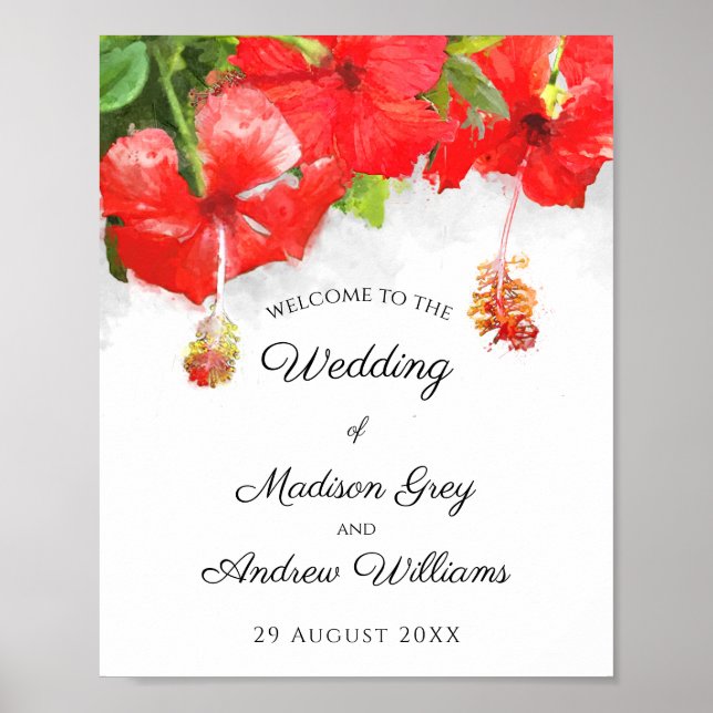 Exotic Red Hibisken Blume Art Wedding Poster (Vorne)