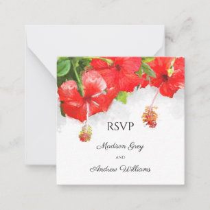Exotic Red Hibisken Blume Art Wedding RSVP Mitteilungskarte