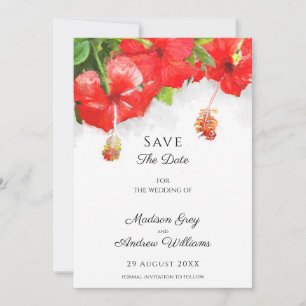 Exotic Red Hibisken Blume Art Wedding Save The Date