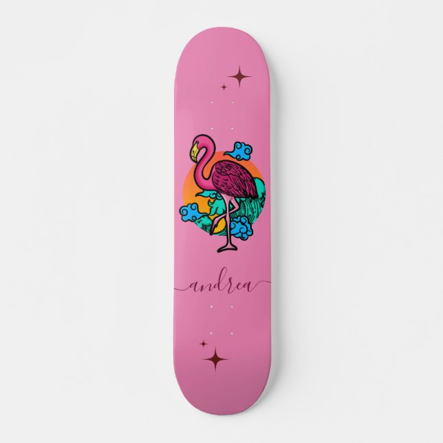 Exotic rosa Flamingo Sommer Sparkon Name Tropical Skateboard (Vorne)