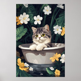Exotic Shorthair In Bathtub Poster, Funny Cat Poster