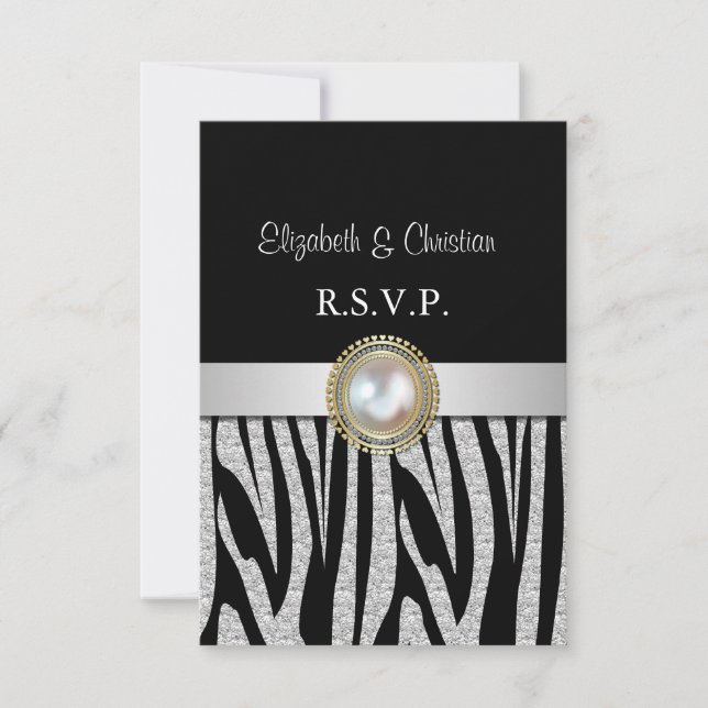 Exotic Silver Zebra Print RSVP Card Karte (Vorderseite)