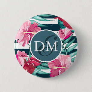 Exotic Summer Blume Monogramm gestreift Button